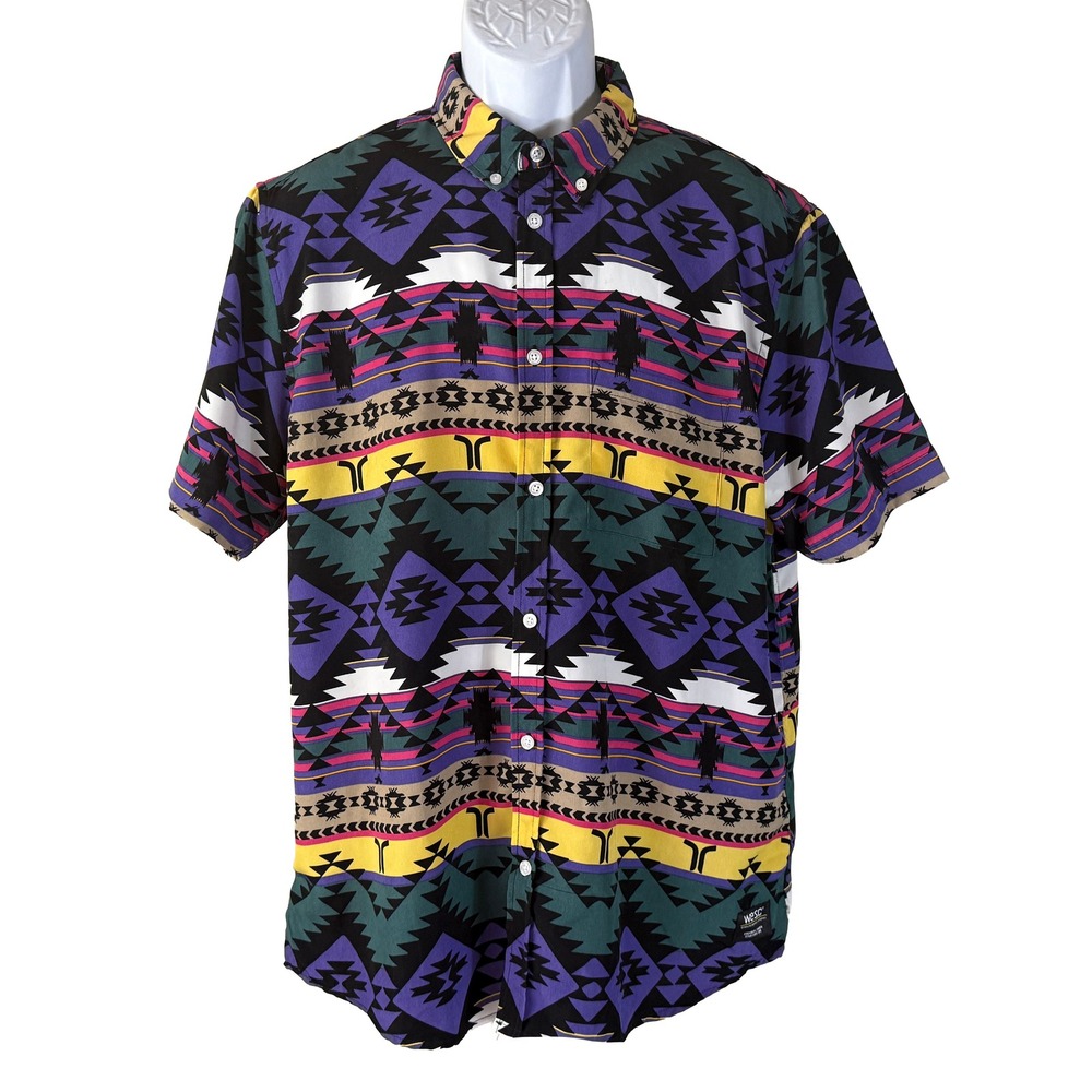 WeSC‎ Button Down Shirt Mens Large Multicolor Oden Blanket Geometric Aztec Print